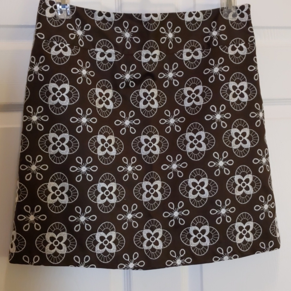 LOFT Brown and White Floral Skirt